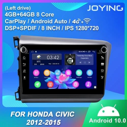 JOYING Car Radio Player Bluetooth CarPlay Fast Boot Android Auto 8 Inch Android 10.0 Screen For Honda Civic 2012-2015(Left Drive
