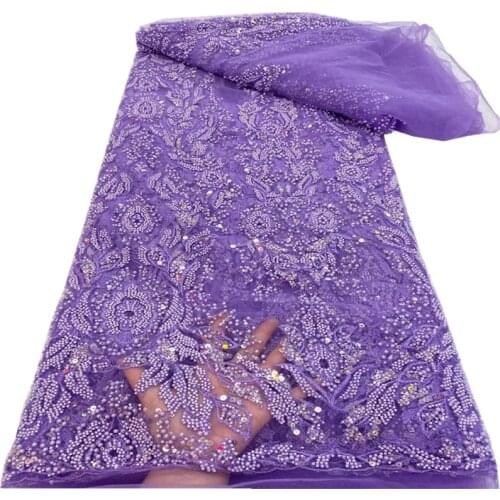 Handmade African Beaded Lace Fabric 2021 High Quality Embroidery Nigerian Lace Fabrics For Women French Mesh Lace Fabric RF-590
