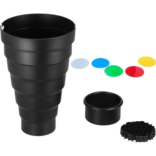 Photography Metal Snoot Aluminum Alloy with Honeycomb Grid 5pcs Color Filter Kit for Bowens Mount Studio Strobe Flash Light