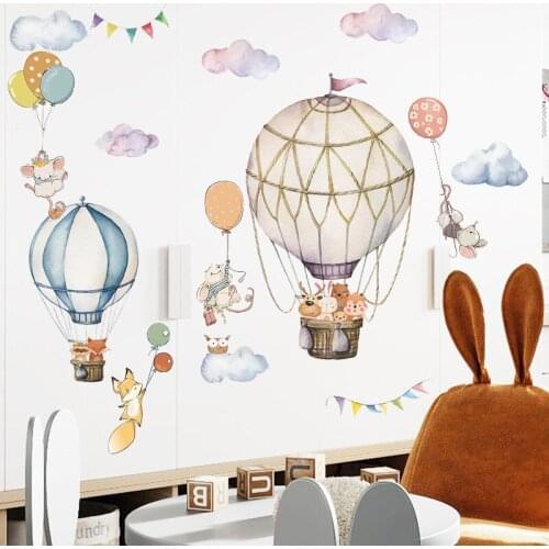 Cartoon Animals Balloon Cloud Wall Sticker DIY for Childrens Room Bedroom Wall Rest Area Mural Decals Nursery Creative Stickers