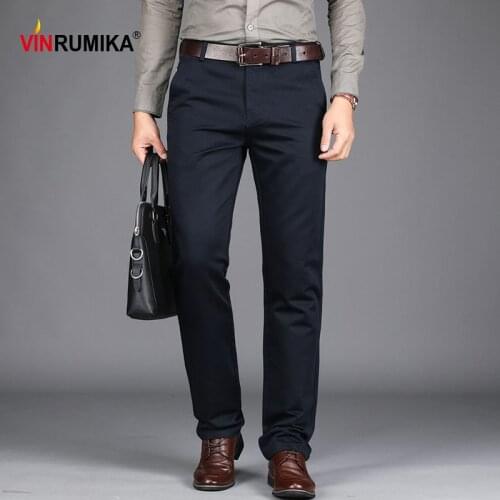 2020 Spring mens business casual brand khaki straight pant autumn man cotton dark blue work trousers classic black long pants
