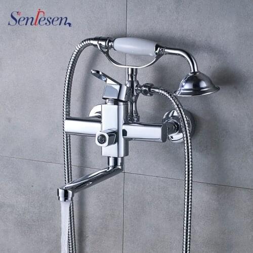 Senlesen Bathtub Shower Faucet Set Tub Spout Hand Shower Chrome Wall Mounted Bathroom Faucet Brass Tap