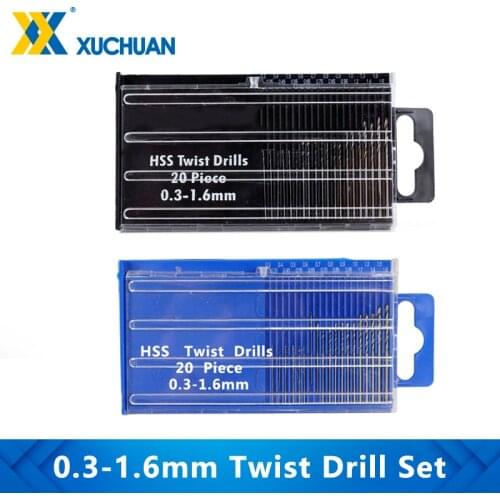 Twist Drill Bit Set 0.3-1.6mm High Speed Steel Mini Drilling Bit 20pcs Kit Hand Drill Bits For Wood Metal Tool Hole Cutter