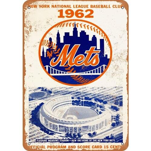New York Mets Tin Retro Sign Vintage Metal Poster Plaque Warning Sign Iron Art Hanging Wall Decoration Courtyard Cafe Bar