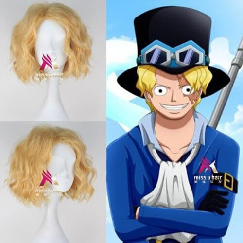 New Movie One Piece Sabo Cosplay Anime Wigs 30cm Golden Curly Synthetic Hair Heat Resistance Fiber +wig cap