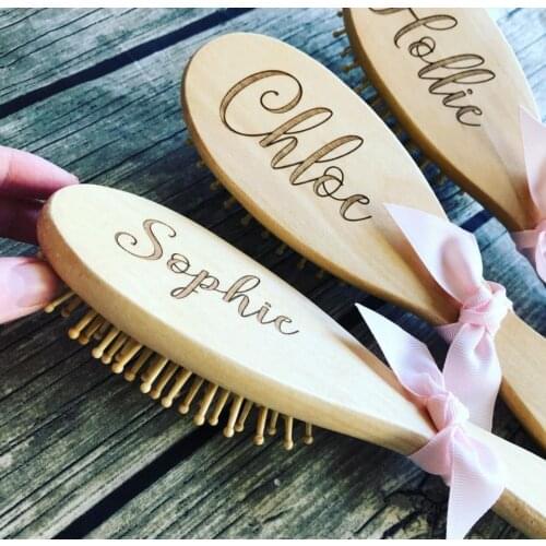 Personalized Baby Hair Brush Soft Goat Bristles Natural Wood Engraved Hairbrush, Woollen Hair Brush Gift for Newborn Infant