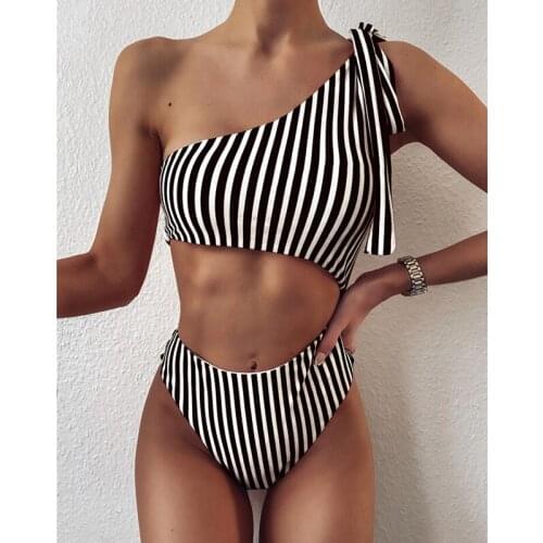 Sexy Summer Lady Push Up Padded High Waist Bikinis Women One Piece Swimwear Bandage Lace Up Bow Bathing Suit Swimsuit Biquini