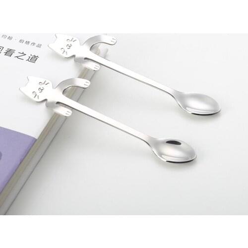 Popular Stainless Steel Sturdy Humanized Streamline Design Coffee Tea Spoons With Long Handle Cat Spoon LX4399