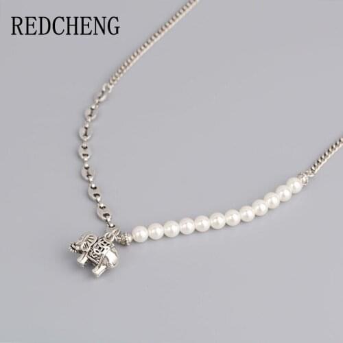 REDCHENG 925 Sterling Silver Pearl Chain Necklaces for Women INS Fashion Elegant Elephant Animal Anniversary Fine Jewelry Gifts