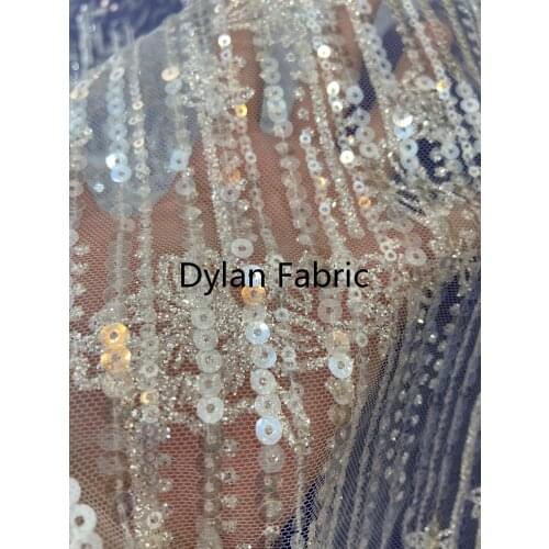 Luxury full powdered beads pearl sequins pearlescent beaded lace fabric wedding dress lace 2021 hot sale size 1