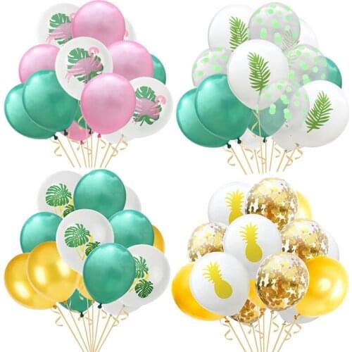15pcs Hawaiian Summer Party Flamingo Palm leaf Cactus Confetti Balloons ALOHA Tropical Birthday Party Decoration Wedding globos