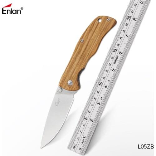 ENLAN L05ZB Wood Handle Folding Knives 8Cr13mov Steel,Hunting Folding Knife Flipper Tactical Combat Outdoor Camping Pocket Knife