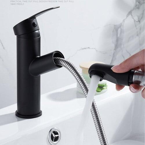 Stainless Steel Basin Faucets Pull Out Single Handle Washbasin Sink Taps Hot Cold Water Mixer Deck Mount Bathroom Accessories