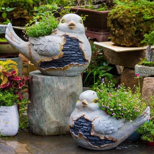 Outdoor Gardening Simulation Animal Resin Bird Ornaments Green Plant Flower Pot Courtyard Park Accessories Decoration Crafts Art