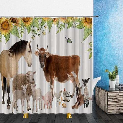 Animal Shower Curtains Octopus Cartoons Cattle Horse penguin Flowers 3D Bathroom Home Decor Waterproof Polyester Cloth Curtain