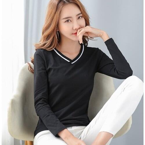 GGRIGHT Long Sleeve T Shirt Women Tshirt Korean Style Cotton Stripe Tshirts 2020 Tops Casual T-Shirt Tee Shirt Femme Plus Size