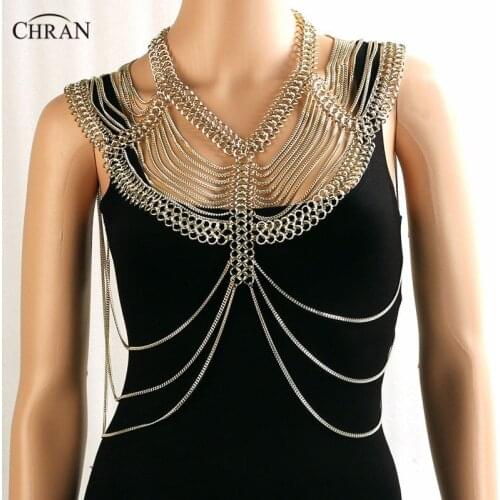 Chran New Sexy Women Harness Full Beach Chain Fashion Harness Halter Shoulder Necklac Costume Chain Bra Dress Jewelry CRB4127