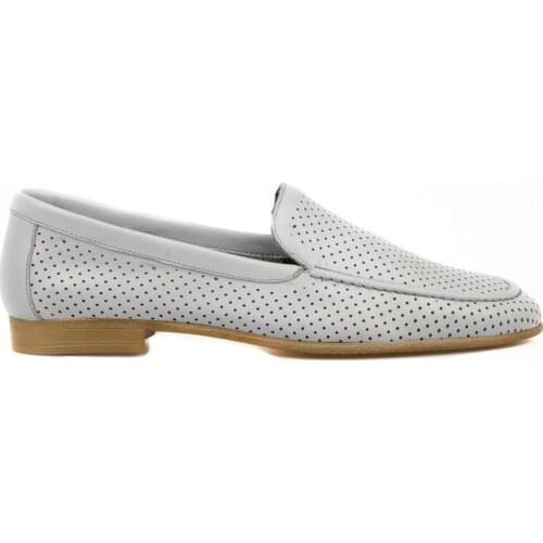 FootCourt-Gray Genuine Leather Women Comfortable Casual Shoes Spring Summer Slip on Sewing Loafers Breathable Hollow Out Flats