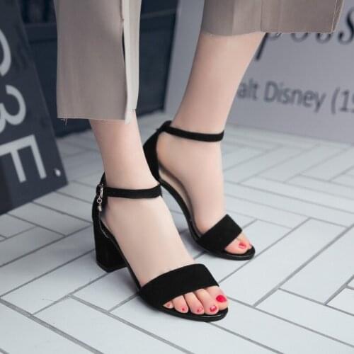 JETT DRAGON Womens Shoes 6CM High Heel 2021 Summer Suede Black Student Shoes Sandals In Rome with High Heel Thick with A Buckle