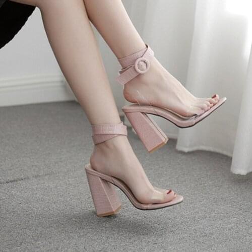 Large Size 35-42 European And American New Style High Heel Buckle Sexy Open Toe Pink Sweet Ladies Sandals Summer Fashion