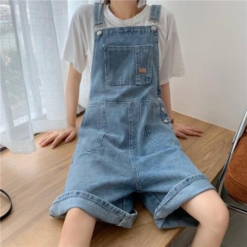 Korean loose overalls 2021 new wide-leg jeans high-waist thin shorts jumpsuits for women overalls Jumpsuits&Rompers