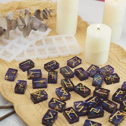 1Pair DIY Rune Symbol Resin Mold Mirror Energy Symbol Crystal Epoxy Mold Rune Text Crystal Silicone Mold