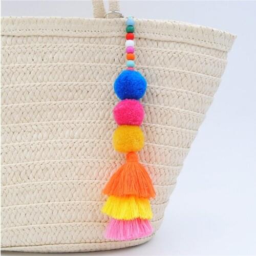 1pc 2019 New Bohemian Rainbow Color Gradient Ramp Pompom Keychain Bag Charm DIY Jewelry For Party E1110