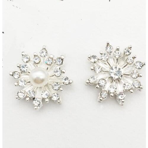 10pcs/lot 16MM Alloy Pearl Buttons Rhinestone Buttons for Clothing Flat Back Fabric Buttons for Wedding Hair Tie Decorative