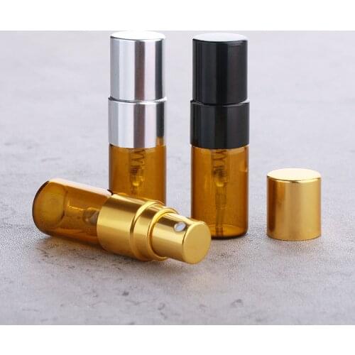 100 Pcs/Lot 2ml Brown Mini Spray Bottle Portable Glass Refillable Sprayer Fine Mist Empty Small Sample Bottle