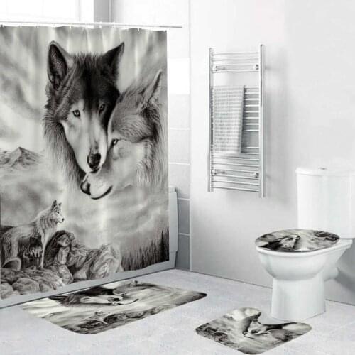 180x180cm 1Pc/3Pcs/4Pcs White Wolf Dream Catcher Wolf Eyes With 12 Hooks Bathroom Shower Curtain Toilet Mat Lid Rug Curtain Sets