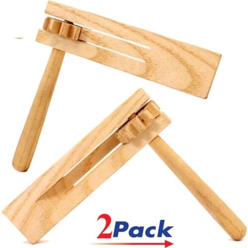 Dropship 2pc small traditional kids natural Wooden swirl rattles clappers castanets toy early musical education instruments toys