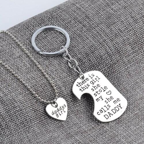 2Pcs/Set Fashion Jewelry Mommy Daddy Grandpa Love Pendant Necklace Key chain For Your Lover Mothers Day Fathers Day Gift