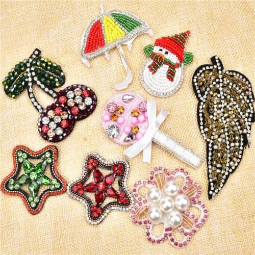 2Pcs/lot star sequins Rhinestones bead brooch patches applique sew on beading applique clothes shoes bags decoration patch DIY