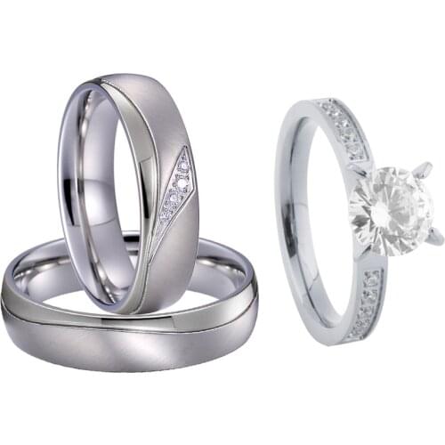 3pcs Wedding Band Engagement Rings Set for Men And Women Fashion Jewelry Accessories Proposal Couple Ring Marriage Silver Color