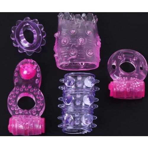 5-in-1 Penis Ring Soft Elastic Vibrating Sex Rings Time Delay Cockring Cock Ring Sleeve Waterproof Sex Toys for Male Men