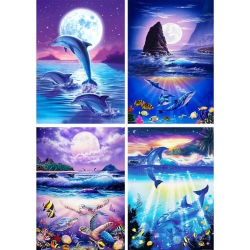 4 Pack Dolphin 5D DIY Diamond Painting Full Drill Rhinestone Embroidery Decor