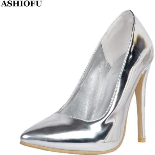 ASHIOFU Handmade Womens High Heel Pumps Slip-on Party Office Dress Shoes Real-photos Large Size Fashion Evening Court Shoes