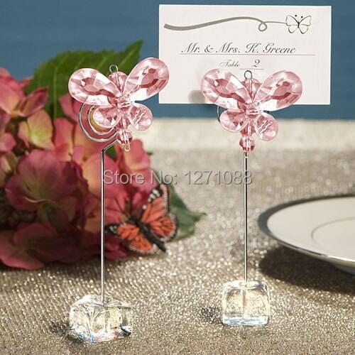 Free shipping --24pcs /lot Wedding Favor Crystal Butterfly Wedding Table Decoration Acrylic Place Card Holders