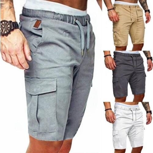 Mens Youth Pants Casual Solid Color Pockets Waist Drawstring Ankle Tied Skinny Cargo Capris Overalls Trousers Fashion shorts