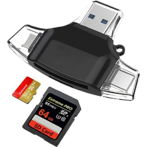 Four-in-one Multi-function Card Reader Applicable To Android Apple Type-c for TF for MicroSD Card OTG Mobile Phone Card Reader