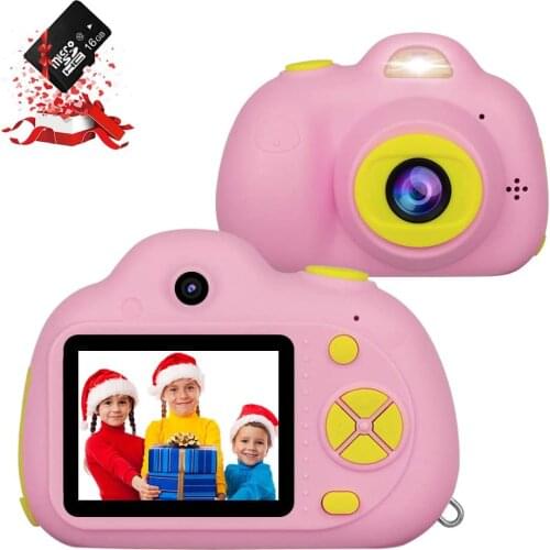 Kids Camera, Kids Digital Video Camera, 1080P FHD Kids Shockproof Video Camcorder with 2 Inch IPS Screen and 16GB SD Card Pink
