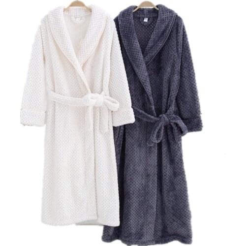 Autumn Winter Couple Towel Robe Thick Warm Flannel Pajamas Waffle Bathrobe Men Dressing Gown Couples Matching Kimono Homewear