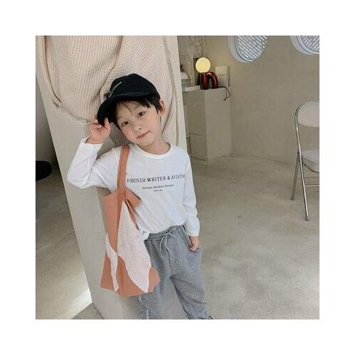 Boys Cotton T Shirt Spring 2021 New O-neck Letter Fashion T-shirt Kids Girls Loose Bottoming Tee Shirt Female Long Sleeve Tops