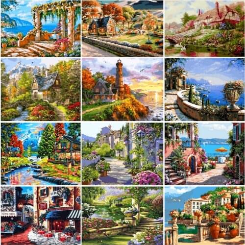 Paint by numbers Picture Seaside Street Vew Painting Paint Acrylic Handmade Adult Children Gift Wall Decoration by Digital Art