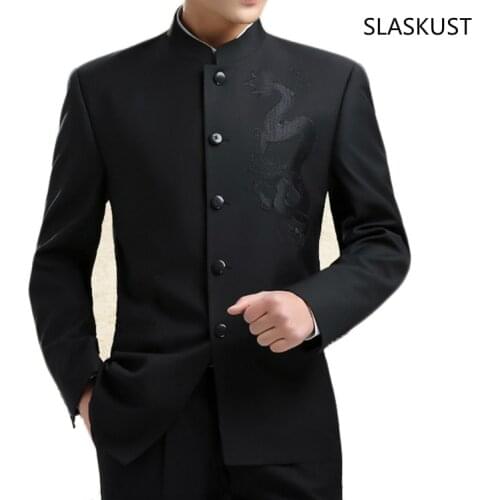 Chinese Style Dragon Embroidery Suit Jacket Mandarin Collar Tunic Suit Coats Five Stying Free Shipping