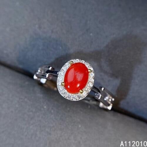 KJJEAXCMY fine jewelry 925 sterling silver inlaid natural gemstone red coral trendy new Womans ring Support test