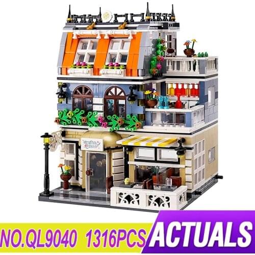 New MOC Modular Building Blocks QL0940 Streetview The Garden Hotel Model Set Assembly Bricks Educational Toys Birthday Gifts