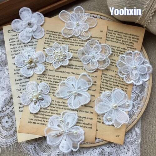 Fashion flower 3D beads embroidery patches iron on DIY sewing Sticker clothing iron-on applique stripe wedding dress patch decor