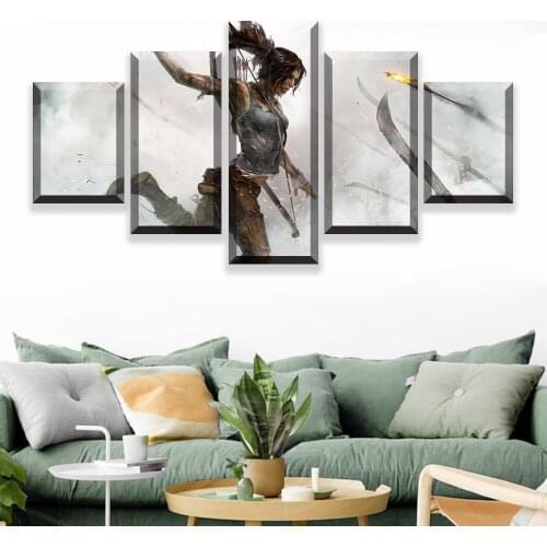 Modular Canvas Print Picture Living Room Home Decor 5 Piece Lara Croft Poster Rise of the Tomb Raider Posters Wall Art Framework