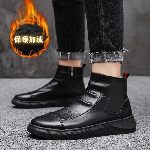 Mens Martin Boots Autumn and Winter Wear Casual High-top Leather Boots Plus Velvet Warm Boots Mens Outdoor Tooling Boots